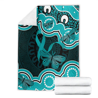 Cyan Ribbon PTSD Support Blanket Aboriginal Art