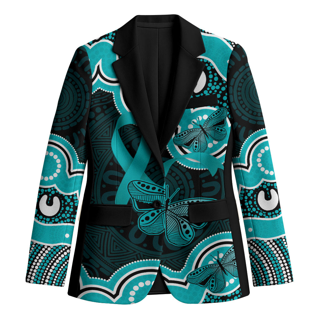 Cyan Ribbon PTSD Support Blazer Aboriginal Art