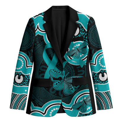 Cyan Ribbon PTSD Support Blazer Aboriginal Art