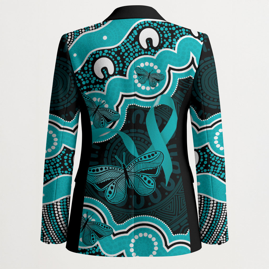 Cyan Ribbon PTSD Support Blazer Aboriginal Art