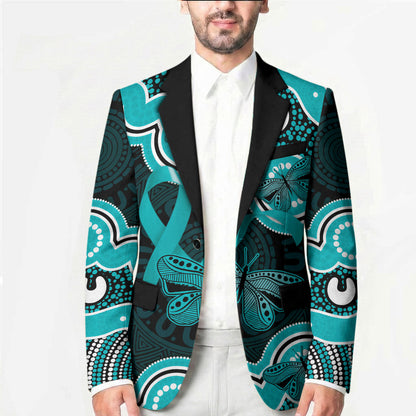 Cyan Ribbon PTSD Support Blazer Aboriginal Art