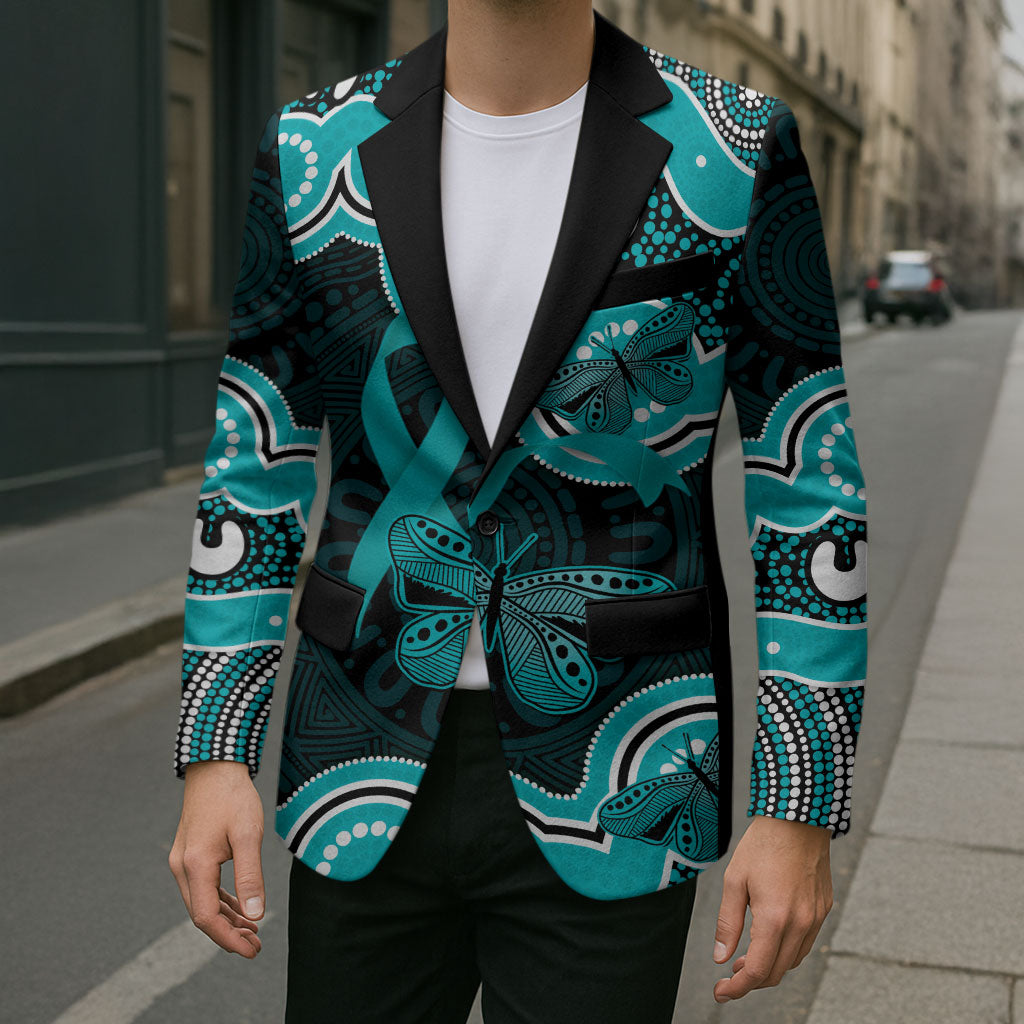 Cyan Ribbon PTSD Support Blazer Aboriginal Art