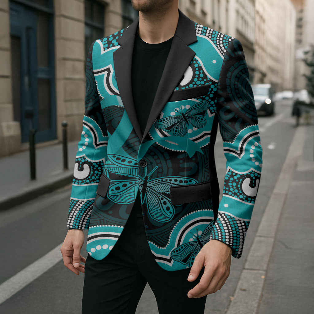 Cyan Ribbon PTSD Support Blazer Aboriginal Art