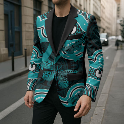 Cyan Ribbon PTSD Support Blazer Aboriginal Art