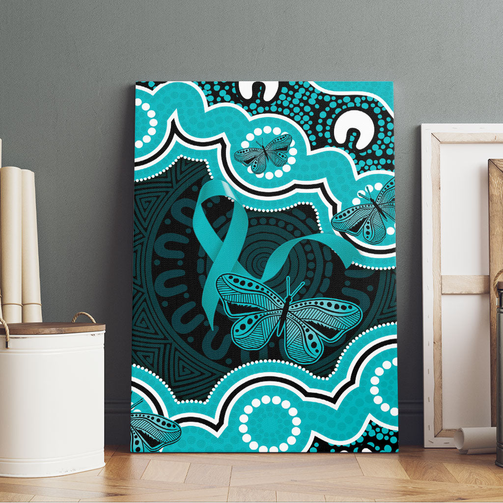 Cyan Ribbon PTSD Support Canvas Wall Art Aboriginal Art