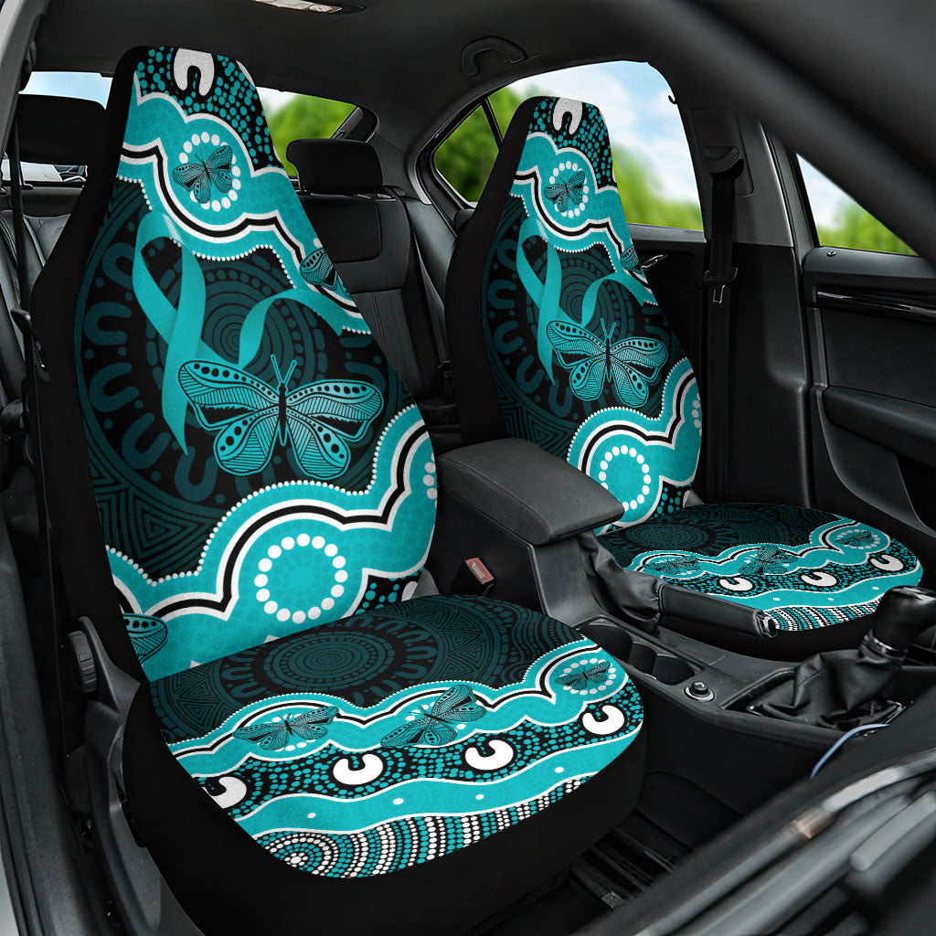 Cyan Ribbon PTSD Support Car Seat Cover Aboriginal Art