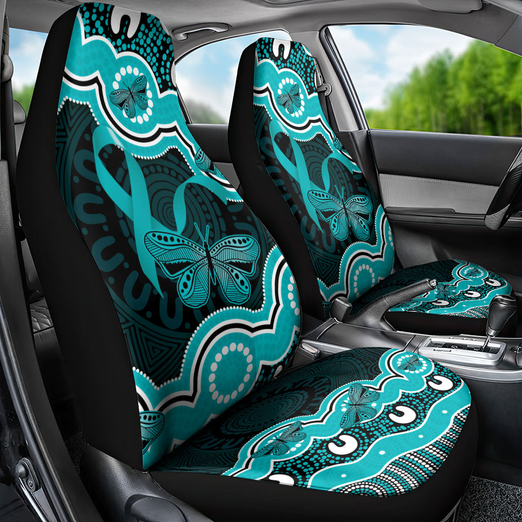 Cyan Ribbon PTSD Support Car Seat Cover Aboriginal Art