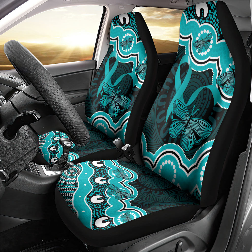Cyan Ribbon PTSD Support Car Seat Cover Aboriginal Art
