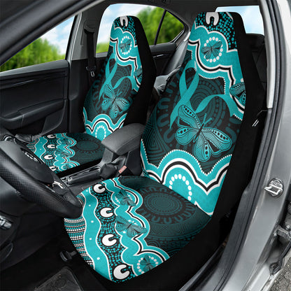 Cyan Ribbon PTSD Support Car Seat Cover Aboriginal Art