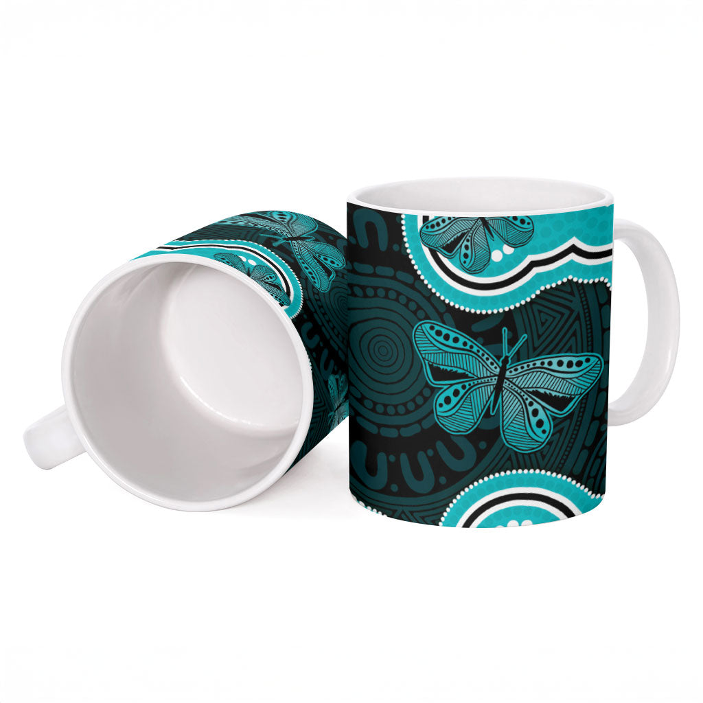 Cyan Ribbon PTSD Support Ceramic Mug Aboriginal Art