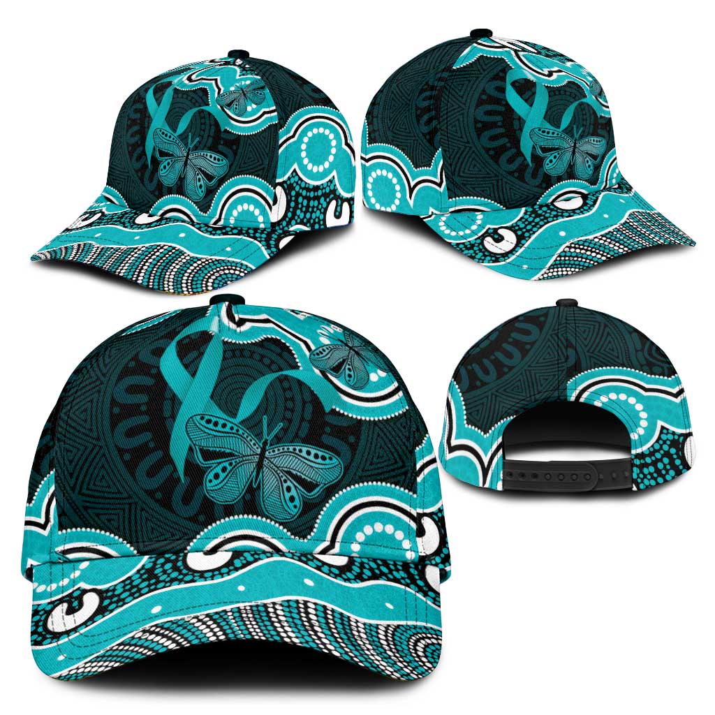 Cyan Ribbon PTSD Support Classic Cap Aboriginal Art