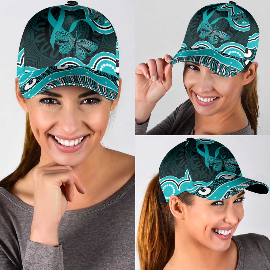 Cyan Ribbon PTSD Support Classic Cap Aboriginal Art