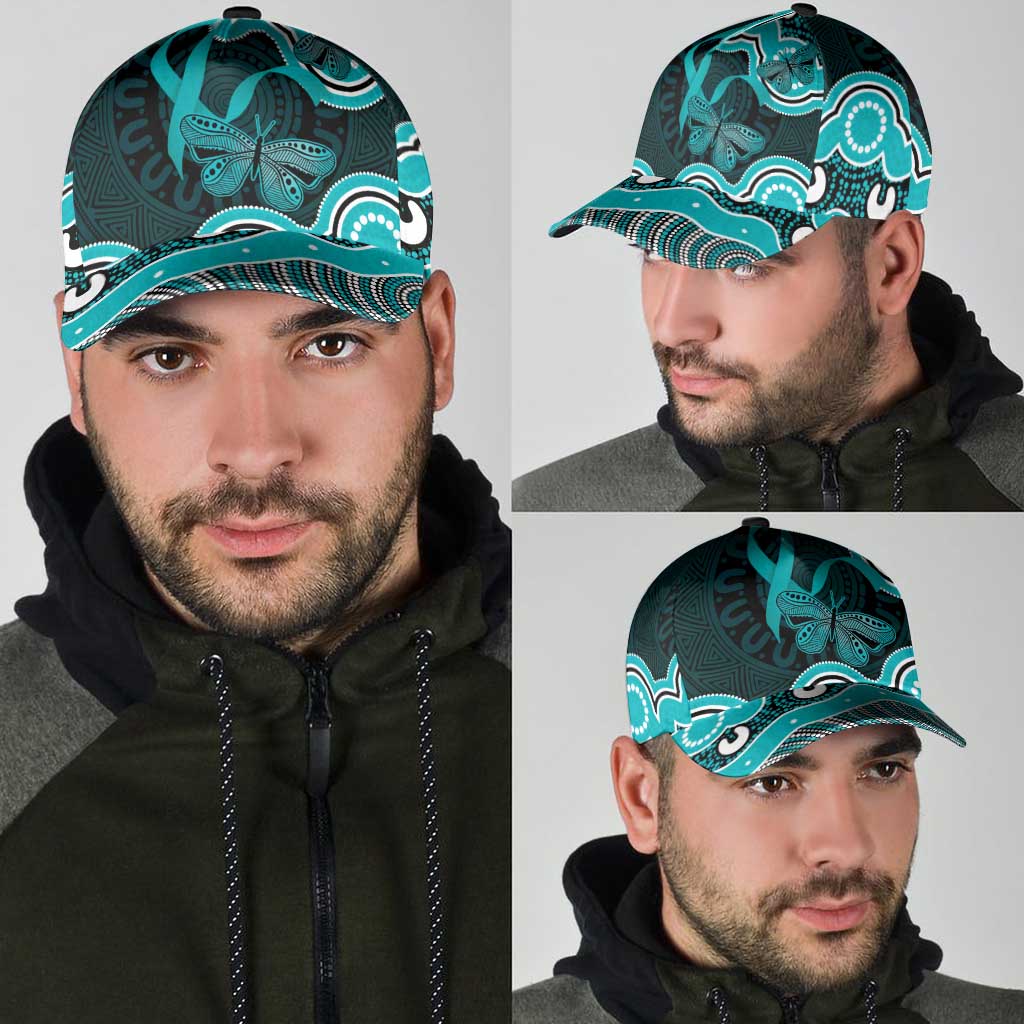 Cyan Ribbon PTSD Support Classic Cap Aboriginal Art