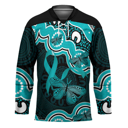 Cyan Ribbon PTSD Support Hockey Jersey Aboriginal Art