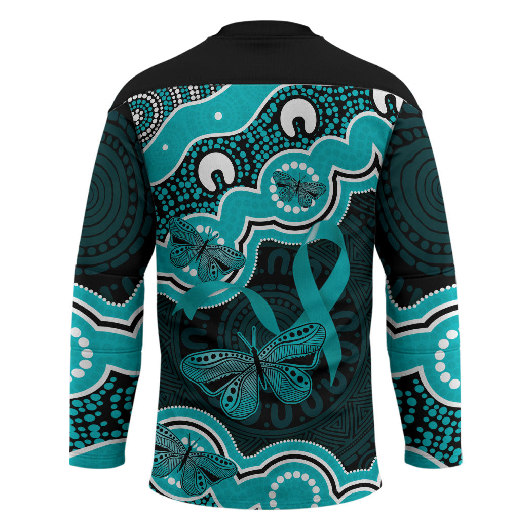 Cyan Ribbon PTSD Support Hockey Jersey Aboriginal Art