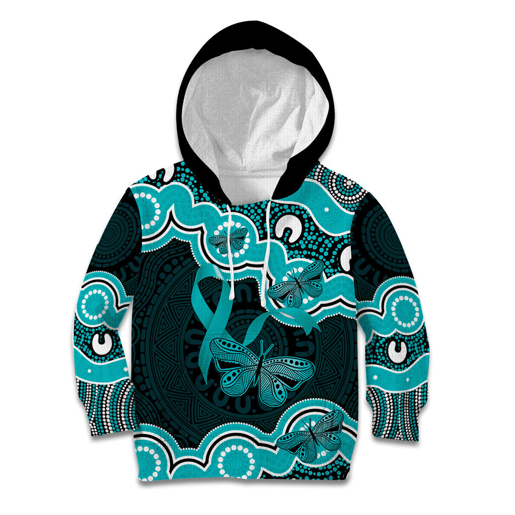 Cyan Ribbon PTSD Support Kid Hoodie Aboriginal Art