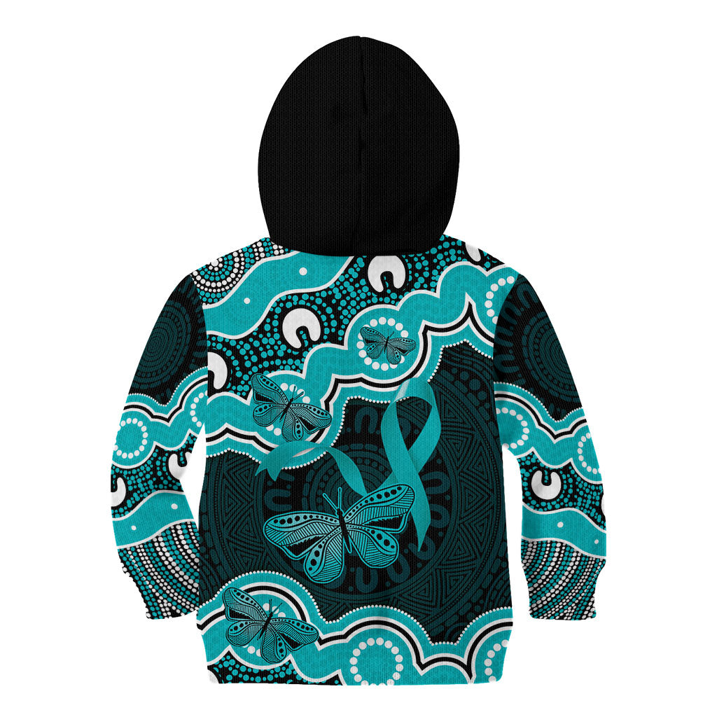 Cyan Ribbon PTSD Support Kid Hoodie Aboriginal Art