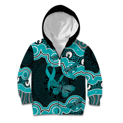 Cyan Ribbon PTSD Support Kid Hoodie Aboriginal Art