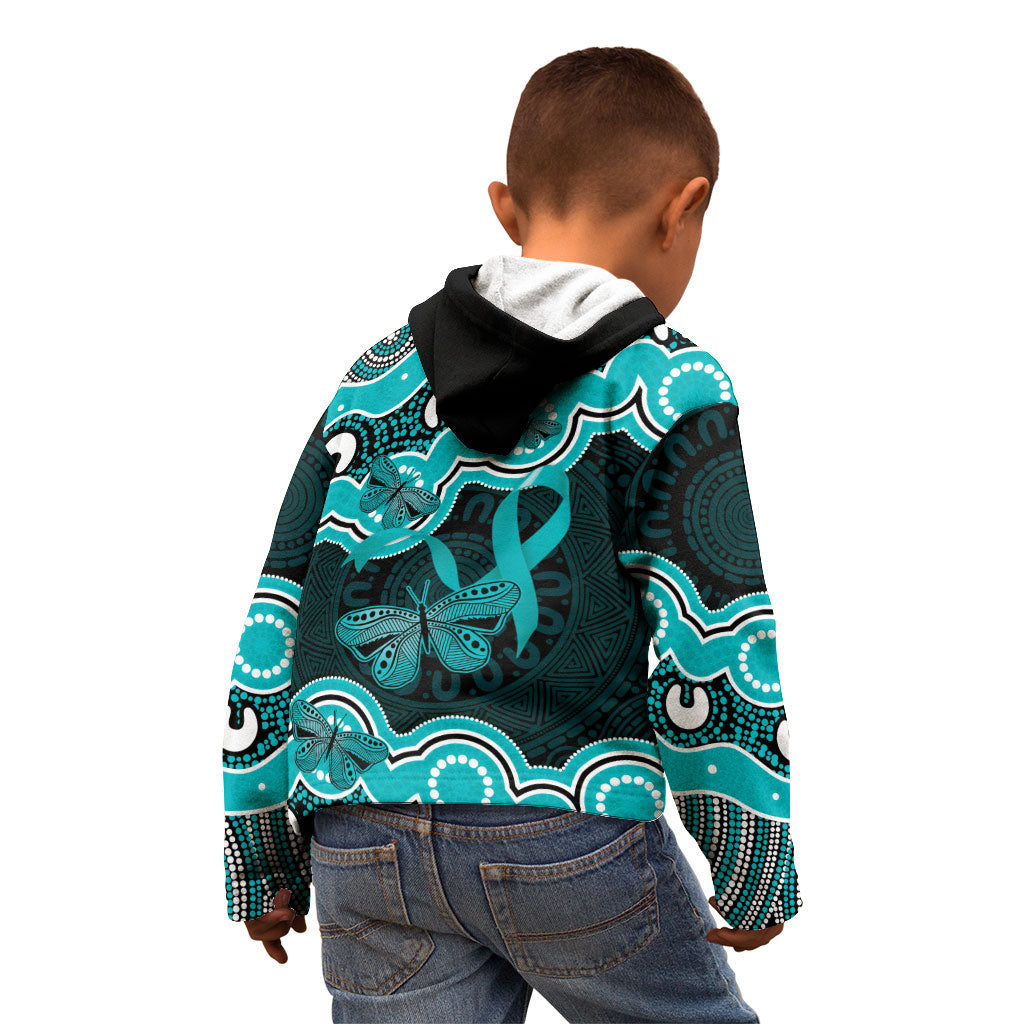 Cyan Ribbon PTSD Support Kid Hoodie Aboriginal Art
