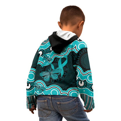 Cyan Ribbon PTSD Support Kid Hoodie Aboriginal Art