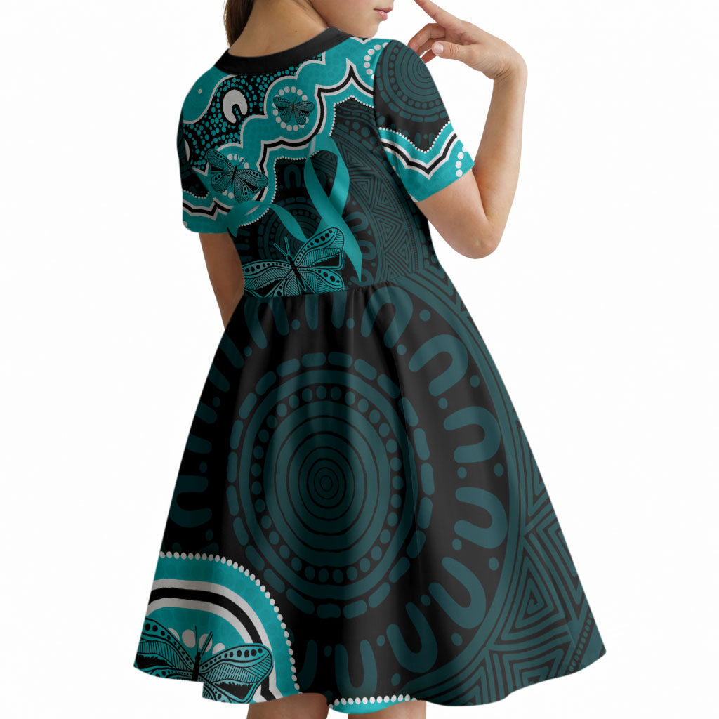 Cyan Ribbon PTSD Support Kid Short Sleeve Dress Aboriginal Art