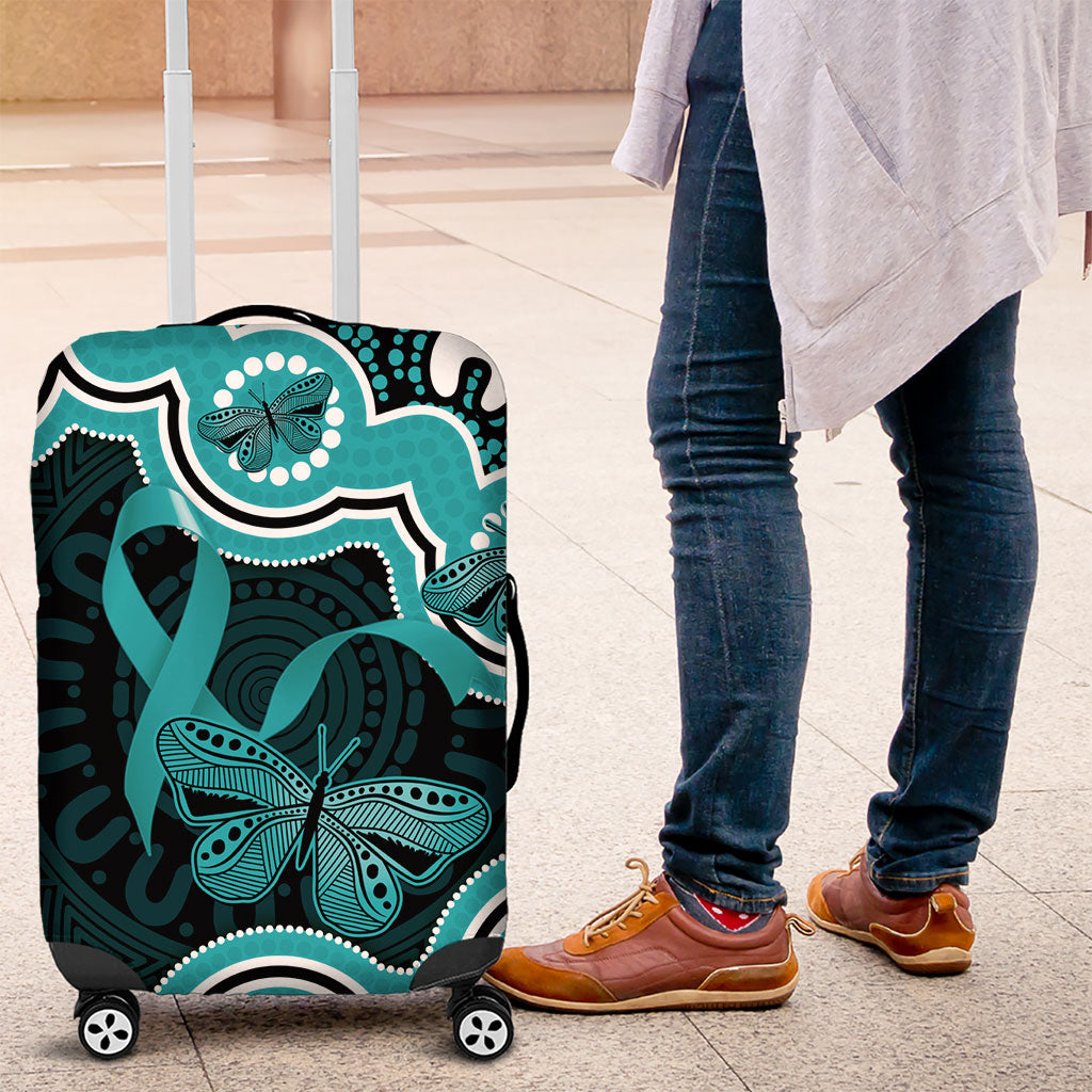 Cyan Ribbon PTSD Support Luggage Cover Aboriginal Art