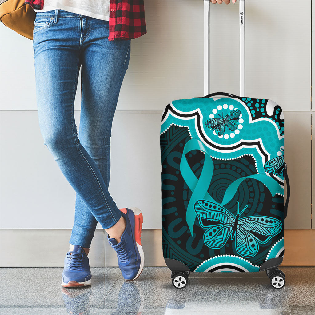 Cyan Ribbon PTSD Support Luggage Cover Aboriginal Art