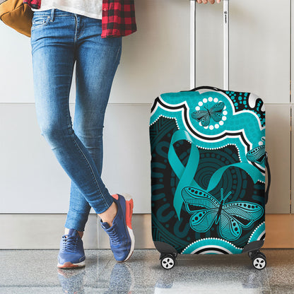 Cyan Ribbon PTSD Support Luggage Cover Aboriginal Art