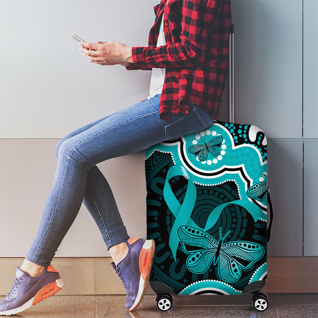 Cyan Ribbon PTSD Support Luggage Cover Aboriginal Art