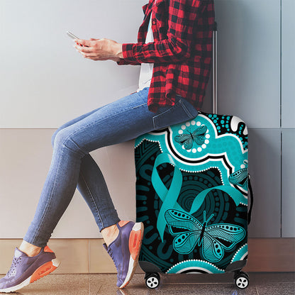 Cyan Ribbon PTSD Support Luggage Cover Aboriginal Art