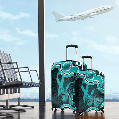 Cyan Ribbon PTSD Support Luggage Cover Aboriginal Art