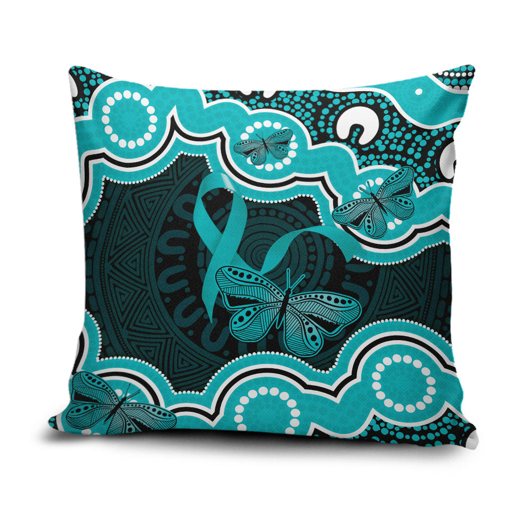 Cyan Ribbon PTSD Support Pillow Cover Aboriginal Art