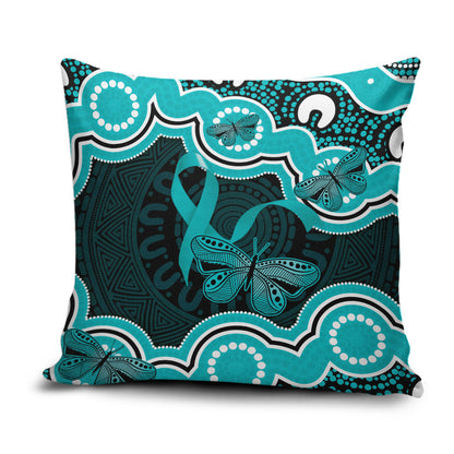 Cyan Ribbon PTSD Support Pillow Cover Aboriginal Art