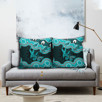 Cyan Ribbon PTSD Support Pillow Cover Aboriginal Art