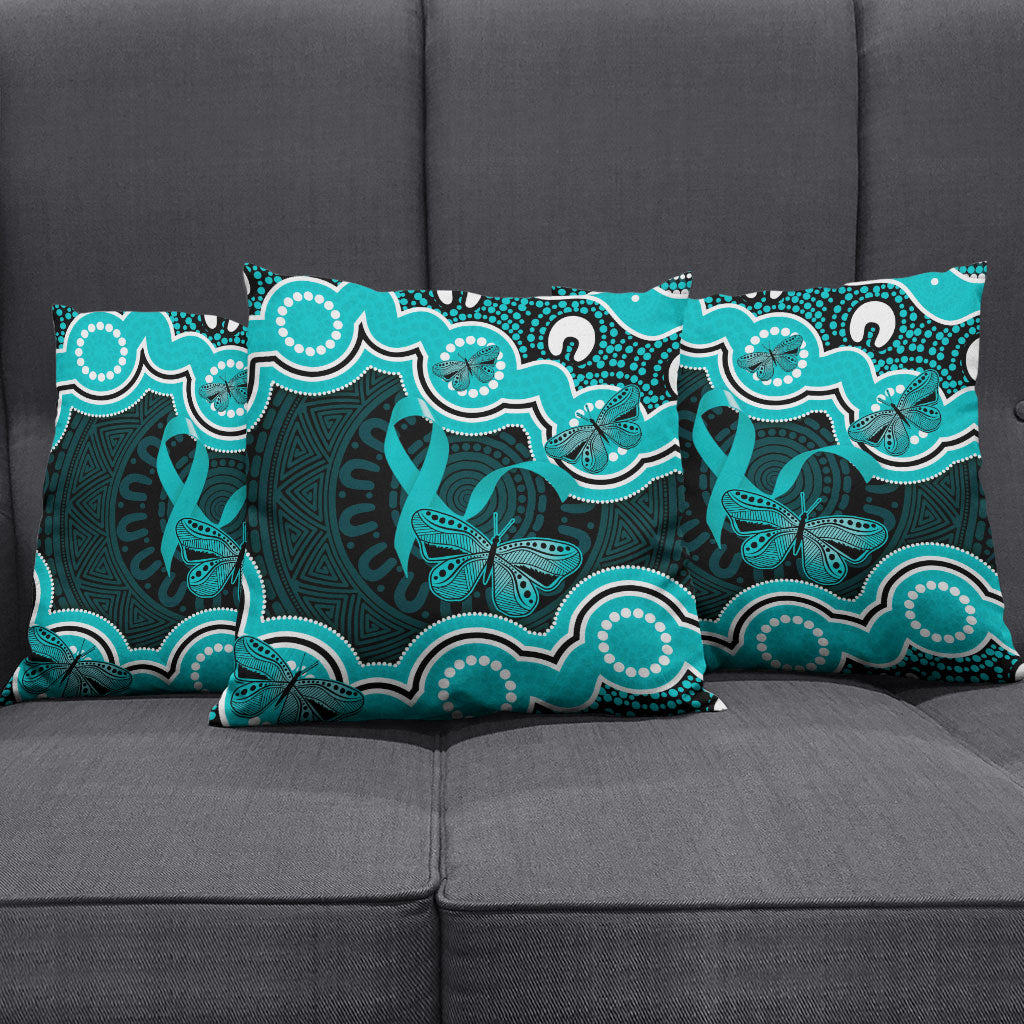 Cyan Ribbon PTSD Support Pillow Cover Aboriginal Art