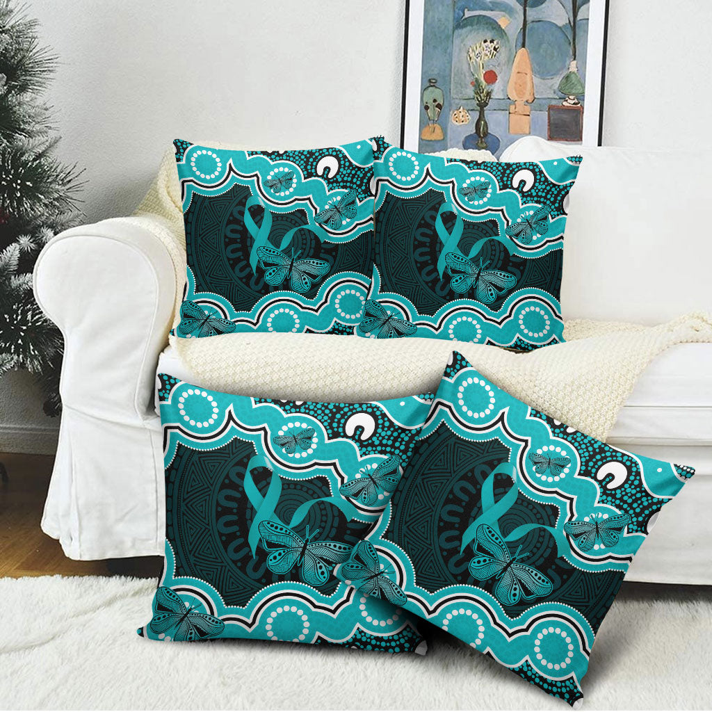 Cyan Ribbon PTSD Support Pillow Cover Aboriginal Art