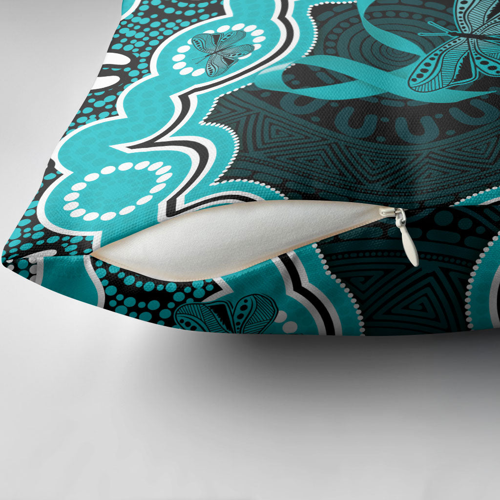 Cyan Ribbon PTSD Support Pillow Cover Aboriginal Art