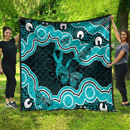 Cyan Ribbon PTSD Support Quilt Aboriginal Art