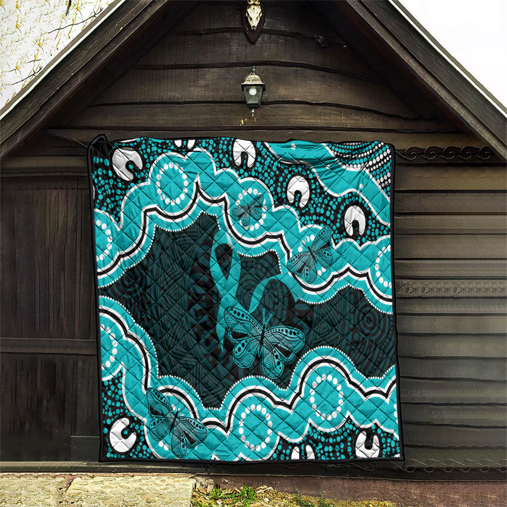 Cyan Ribbon PTSD Support Quilt Aboriginal Art