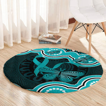 Cyan Ribbon PTSD Support Round Carpet Aboriginal Art