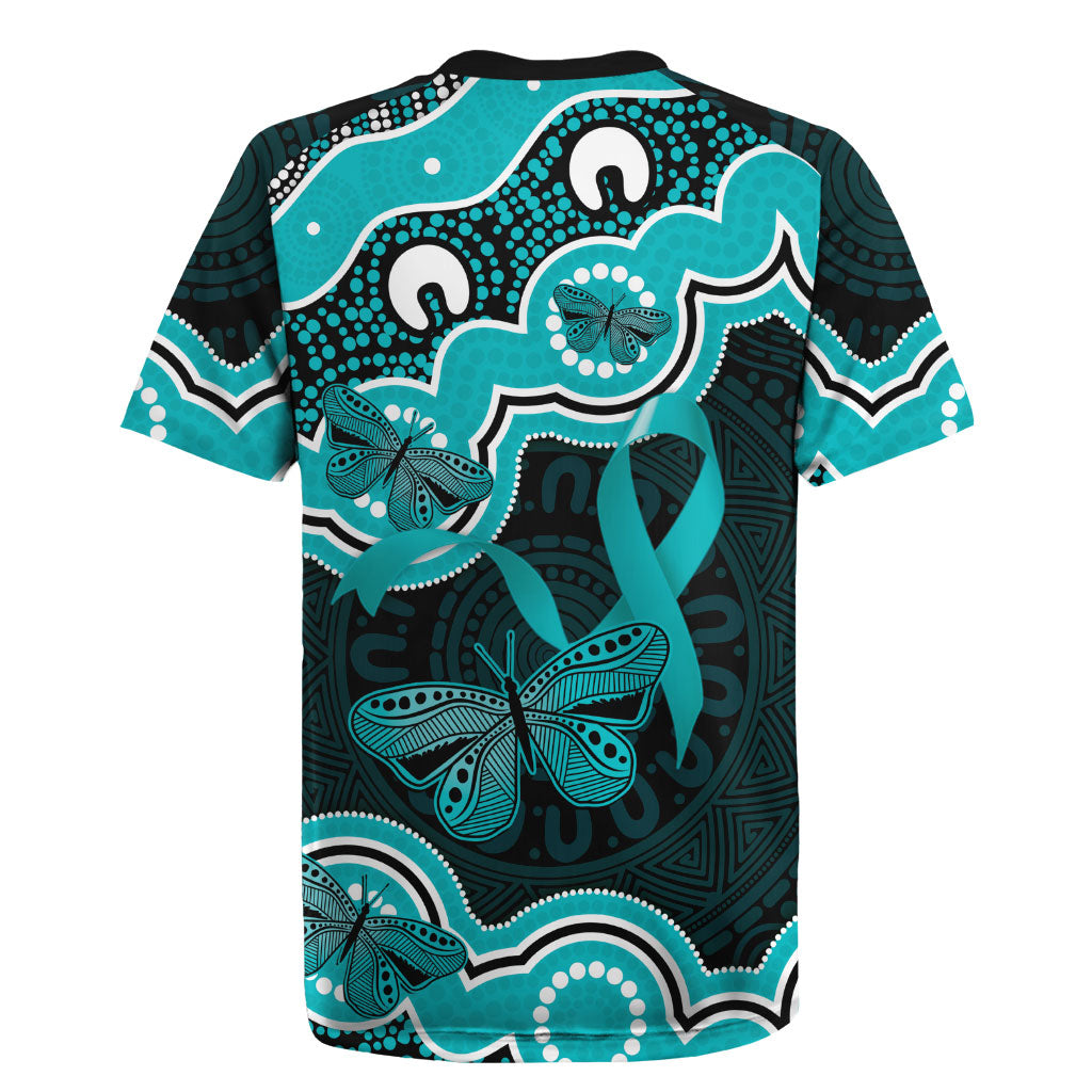 Cyan Ribbon PTSD Support Rugby Jersey Aboriginal Art