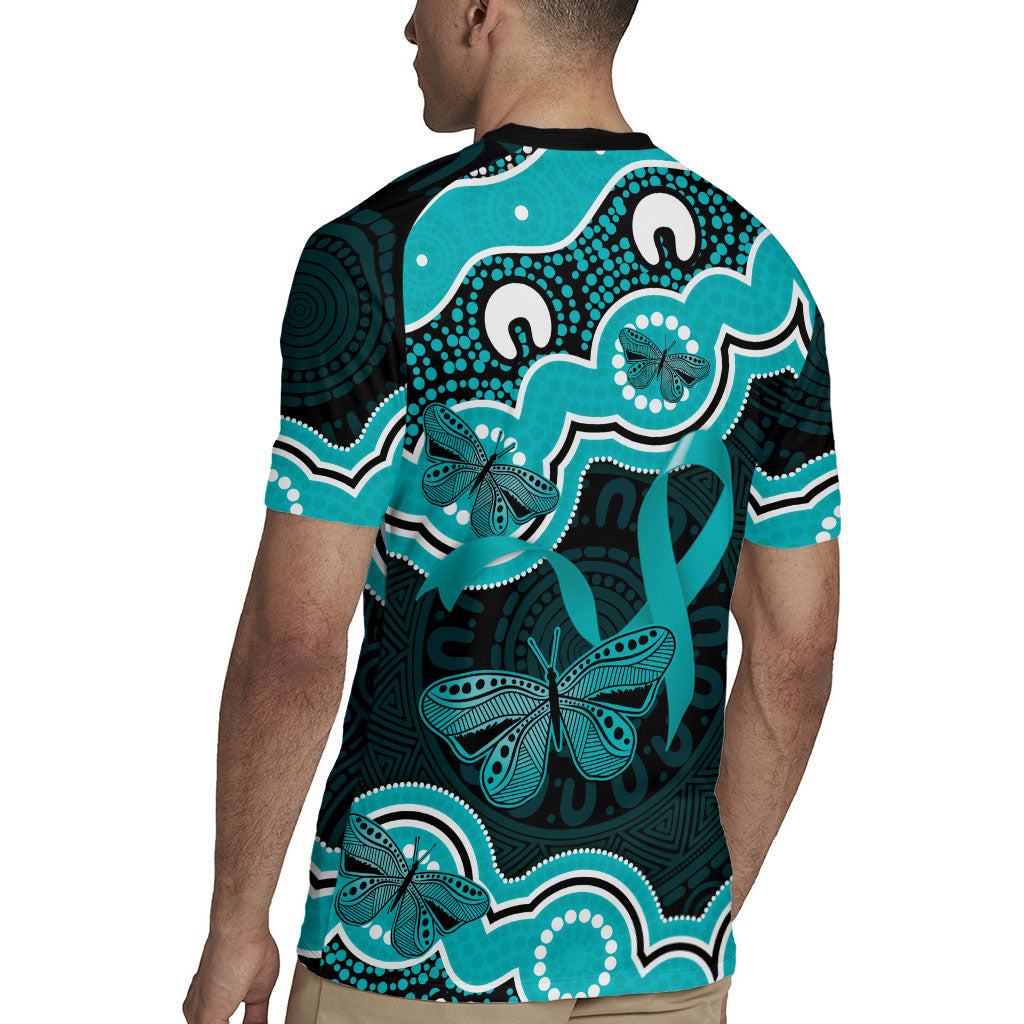 Cyan Ribbon PTSD Support Rugby Jersey Aboriginal Art