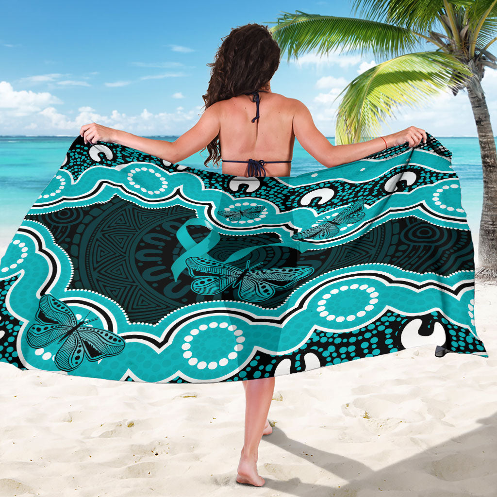 Cyan Ribbon PTSD Support Sarong Aboriginal Art