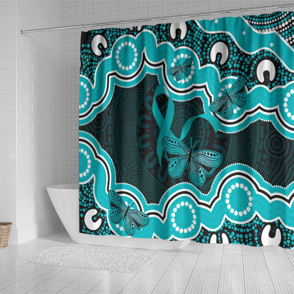 Cyan Ribbon PTSD Support Shower Curtain Aboriginal Art