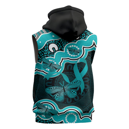 Cyan Ribbon PTSD Support Sleeveless Hoodie Aboriginal Art
