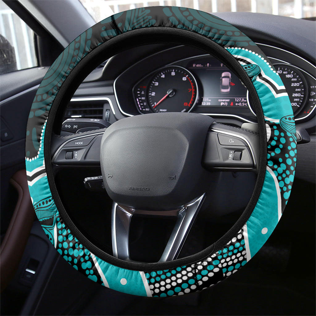 Cyan Ribbon PTSD Support Steering Wheel Cover Aboriginal Art