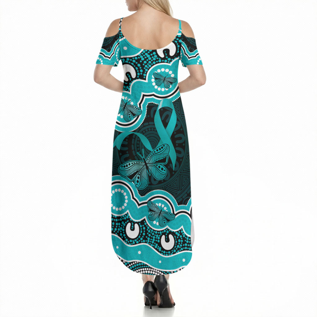 Cyan Ribbon PTSD Support Summer Maxi Dress Aboriginal Art
