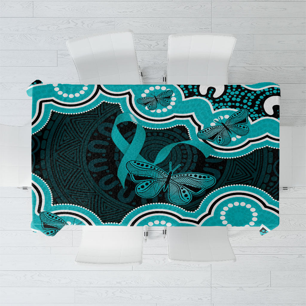 Cyan Ribbon PTSD Support Tablecloth Aboriginal Art