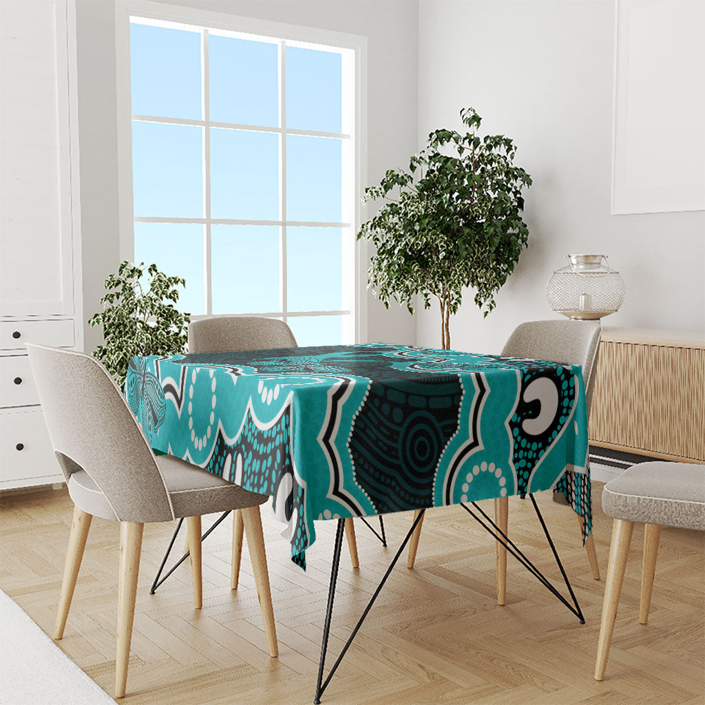 Cyan Ribbon PTSD Support Tablecloth Aboriginal Art