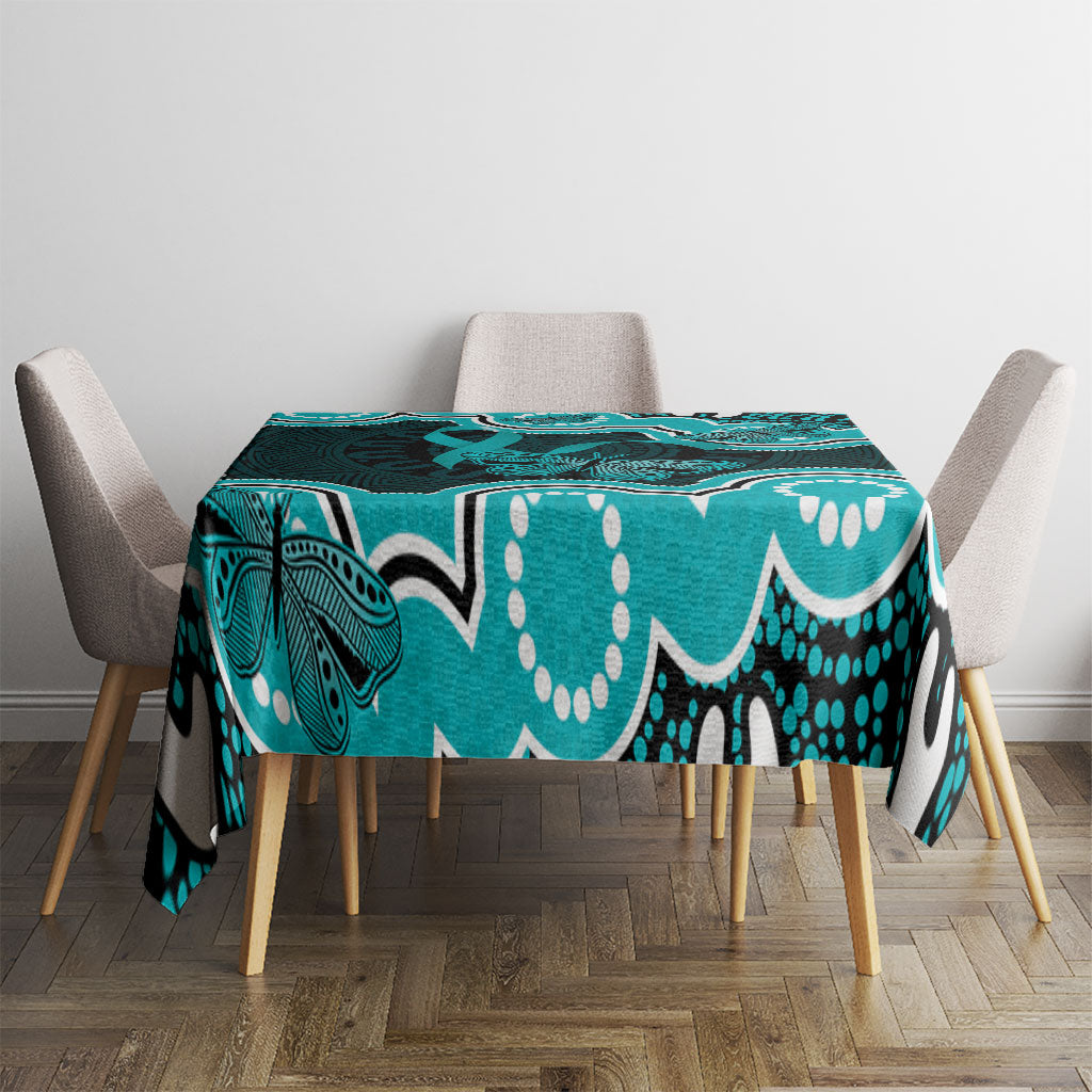 Cyan Ribbon PTSD Support Tablecloth Aboriginal Art